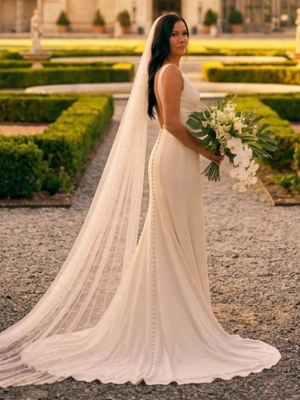 Allure Romance 3101 Minimalist Stretch Crepe Trumpet Wedding Dress - Sz 12 (Fits